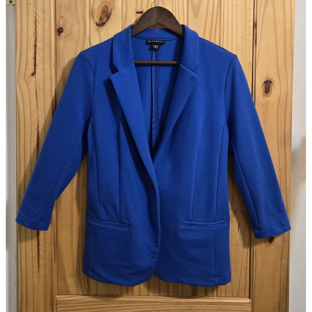 Metaphor Womens Blazer Size M Royal Blue Long Sleeve Button Front Career Jacket
